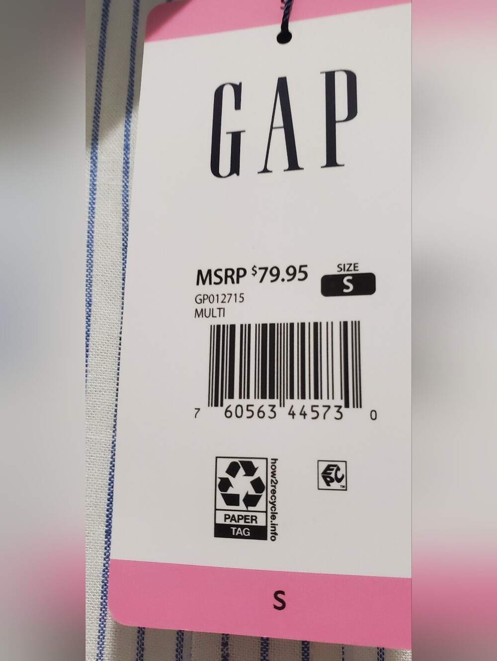 NWT GAP Women's Linen White Button-Down Shirt with Navy Pinstripes Size Small - Picture 10 of 12